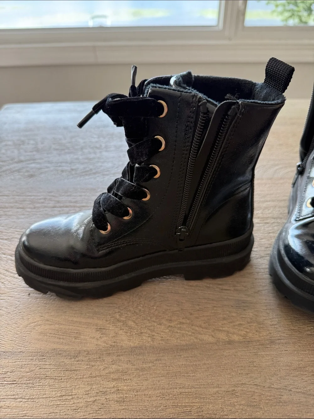 Girls Black Lace-Up Combat Boots